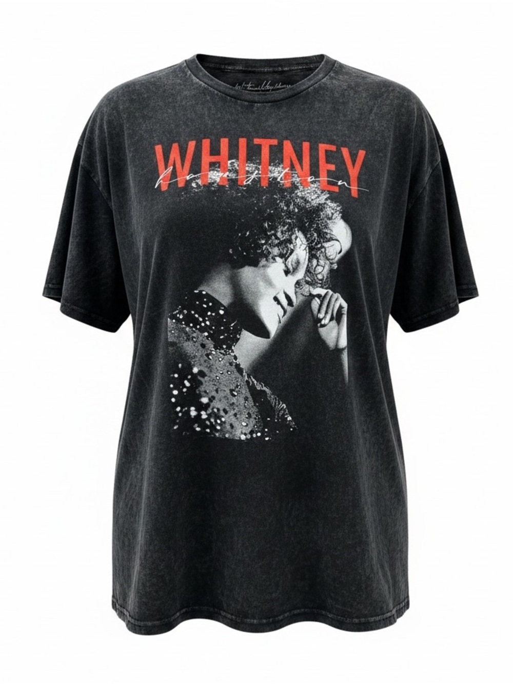 Whitney Houston Acid Washed Short Sleeve Graphic Tee
